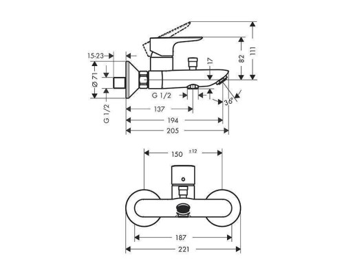 Hansgrohe Talis E Смеситель для ванны настенный, излив 194мм, цвет: золото. 71740990 Hansgrohe Talis E Смеситель для ванны настенный, излив 194мм, цвет: золото. 71740990