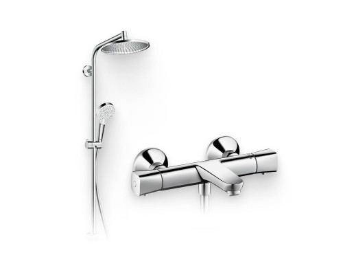 Душевой комплект Термостат Hansgrohe Ecostat universal 13123000 для ванны с душем + Стойка Crometta S 240 1jet Showerpipe Rеno 27270000 EcoSmart
