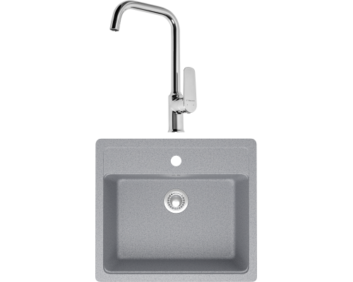 Комплект Мойка кухонная Domaci Болонья М-09-005 серая + Смеситель STWORKI