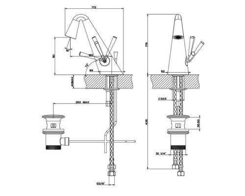 Gessi Cono Смеситель для раковины, на 1 отв., с донным клапаном, цвет: Black Metal PVD. 45002#706