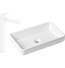 Комплект Раковина Lavinia Boho Bathroom Sink Slim 33311004 + Смеситель Wellsee ICON! for life 182310000 матовый белый