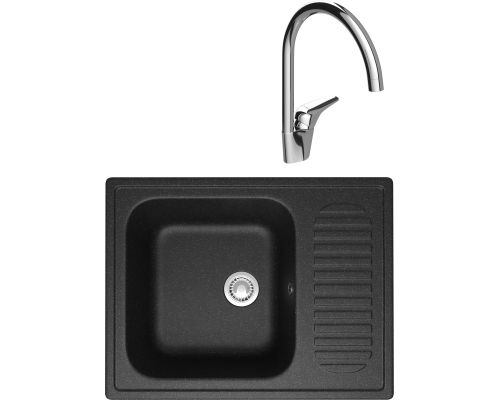 Комплект Мойка кухонная Domaci Болонья М-15-007, антрацит антрацит + Смеситель Ливорно