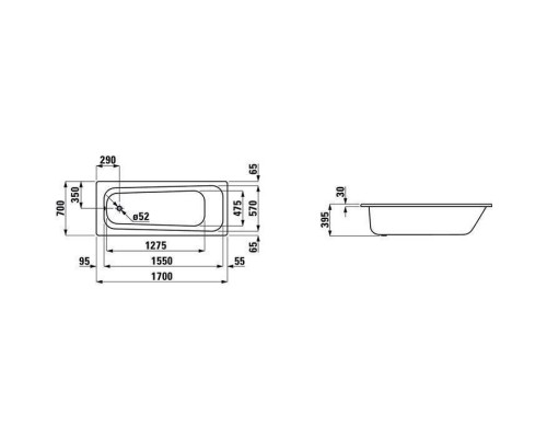 Laufen Pro Ванна встраиваемая, 170x70см., эмалированная сталь (3,5 мм), шумоизоляционное покрытие, с отверстиями для ручек, с антискользящим покрытием, цвет: белый. 2.2495.3.600.040.1 Laufen Pro Ванна встраиваемая, 170x70см., эмалированная сталь (3,5 мм), шумоизоляционное покрытие, с отверстиями для ручек, с антискользящим покрытием, цвет: белый. 2.2495.3.600.040.1