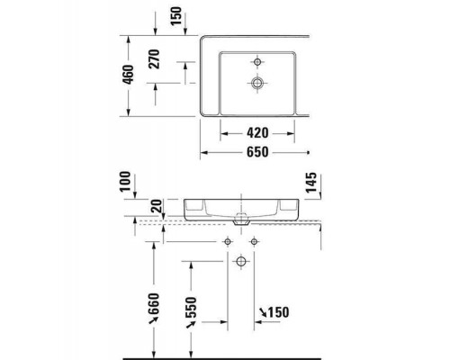 Duravit Bento Starck Box Раковина накладная 65х46см, с 1 отв., HygieneGlaze, цвет: белый глянцевый. 2381652071