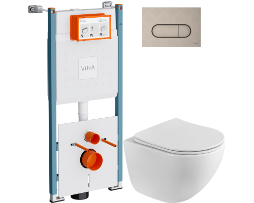 Комплект Унитаз подвесной BelBagno Libero BB11051CH-TOR/SC безободковый + Инсталляция VitrA V-Fix Core 732-5800-01PV + Кнопка Root Round 740-2295 никель