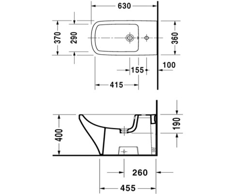 Duravit DuraStyle Биде напольное приставное 63х37см., с 1 отв под смеситель. с креплением, цвет: белый. 2283100000