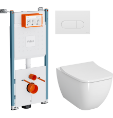Комплект Унитаз подвесной VitrA Shift 7742B003-0075 белая глянцевая + Крышка Integra Square 810-003-009 быстросъемная, с микролифтом + Инсталляция V-Fix Core 732-5800-01PV + Кнопка Root Round 740-2200 белая глянцевая