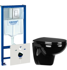 Комплект Унитаз подвесной Wanfald Lauta 47374100005 черный + Инсталляция Grohe Rapid SL 38775001 4 в 1 с кнопкой смыва