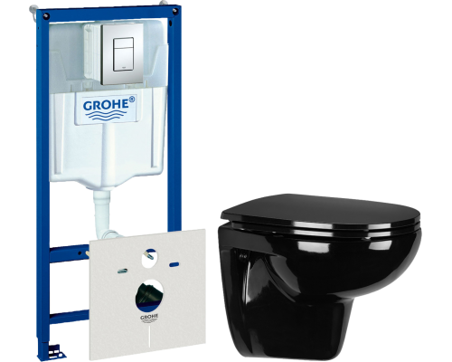 Комплект Унитаз подвесной Wanfald Lauta 47374100005 черный + Инсталляция Grohe Rapid SL 38775001 4 в 1 с кнопкой смыва