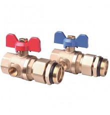 Комплект шаровых кранов Danfoss FHF-BV 1  с гнездом для установки термометра 2 шт.. 088U0822