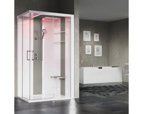 Novellini Skill A Душевая кабина 120х80х217.5cмм., Dx, Essential, поддон 12.5см., с термостатическим смесителем, стекло, цвет: белый глянц/Light grey. SKIA129DT1F-1AN1