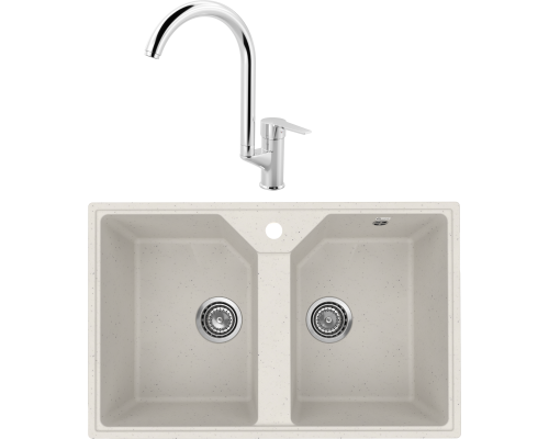 Комплект Мойка кухонная Practik PR-M 770-001 белый камень + Смеситель MEGA Snow MG-SH03 хром