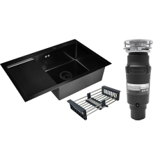 Комплект Мойка Wisent 7851B-R с PVD покрытием, с раздвижным коландером, графит + Измельчитель Bone Crusher BC 910-SL-Slim Line