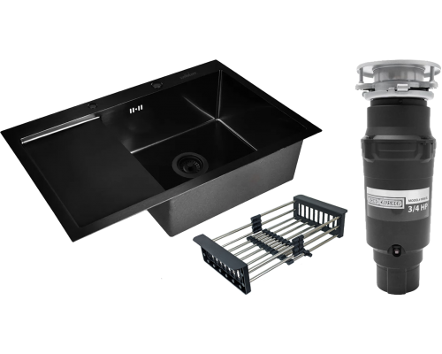 Комплект Мойка Wisent 7851B-R с PVD покрытием, с раздвижным коландером, графит + Измельчитель Bone Crusher BC 910-SL-Slim Line