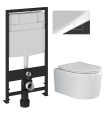 Комплект Унитаз подвесной Ceramicanova Moments CN3003 с микролифтом, безободковый + Инсталляция EWRIKA ProLT 0026-2020 + Кнопка 0041 хром