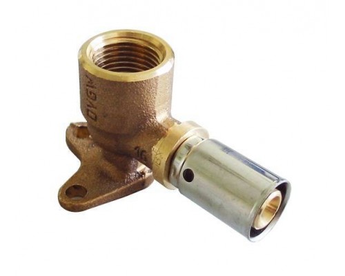 Угольник прессовый, Oventrop, Cofit P, 90°, В, 16 x 2 x 1/2, бронза (RX), короткий, с креплением