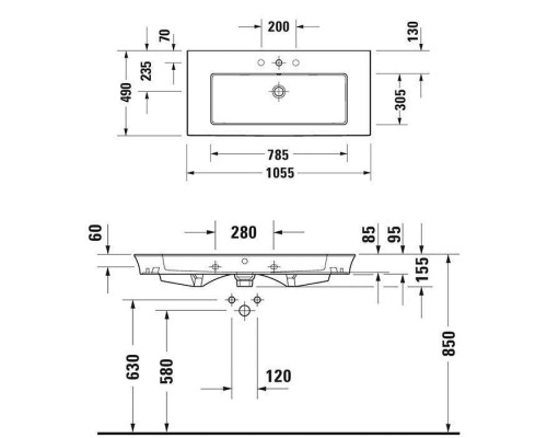 Duravit White Tulip Раковина накладная 105х49см, с переливом, с 1 отв., цвет: белый. 2363100000