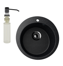 Мойка кухонная Ulgran U-405 308 черная + дозатор U-01 ультра-черный