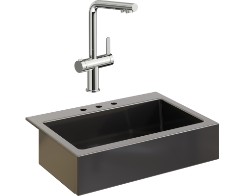 Комплект Мойка кухонная Domaci Сиена 50186-110 с 3 отверстиями, черная матовая + Смеситель STWORKI 23020-648/1BG-IG11