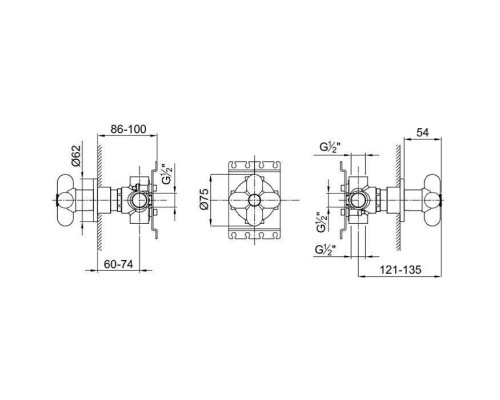 Fantini Внутренняя часть запорного вентиля, переключатель на 3 источника, 1/2''. 19 00 D277A