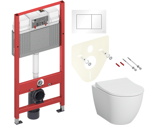 Комплект Унитаз подвесной VitrA Mia Round SmoothFlush 7510B003-0075 безободковый + Крышка 801-003-019 с микролифтом + Инсталляция TECE Base 9400413 4 в 1 с кнопкой смыва