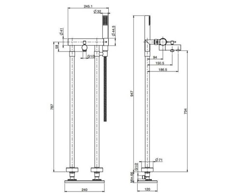 Carlo Frattini Spillo-up, Смеситель для ванны напольного, цвет: Хром. F2302,  F3034/4CR