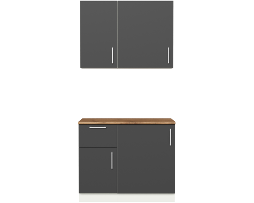 Кухонный гарнитур Domaci Болонья 160 см, фасад графит, ручка хром, столешница дуб вотан KUH-708201