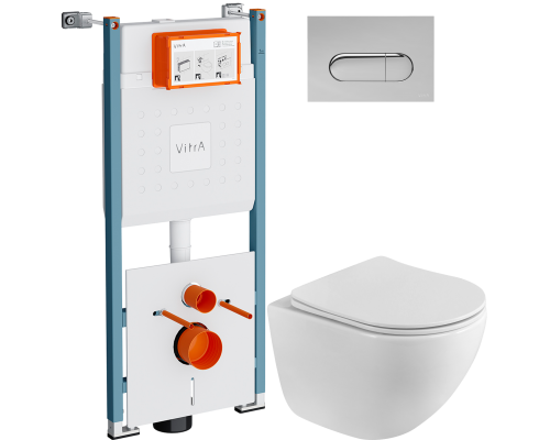 Комплект Унитаз подвесной BelBagno Libero BB11051CH-TOR/SC безободковый + Инсталляция VitrA V-Fix Core 732-5800-01PV + Кнопка Root Round 740-2280 хром