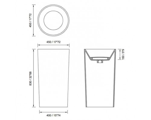 MOMA Diamond Tower Раковина Oslash;45см., отдельностоящая, слив в пол, с донным клапаном, цвет: белый матовый. DMN0505.MWS