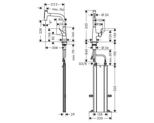 Hansgrohe Metris M71 Смеситель для кухни, на 1 отв, поворотный излив: 20.8см с вытяжным душем, 2jet, h238мм, sBox кнопка вкл/выкл,, цвет: хром. 73817000 Hansgrohe Metris M71 Смеситель для кухни, на 1 отв, поворотный излив: 20.8см с вытяжным душем, 2jet, h238мм, sBox кнопка вкл/выкл,, цвет: хром. 73817000