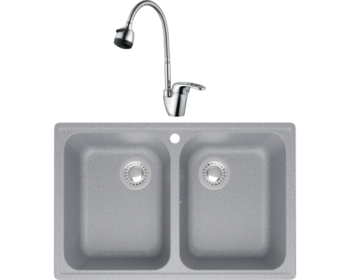 Комплект Мойка кухонная Domaci Болонья М-260-005 серая + Смеситель Ливорно WFD04163B