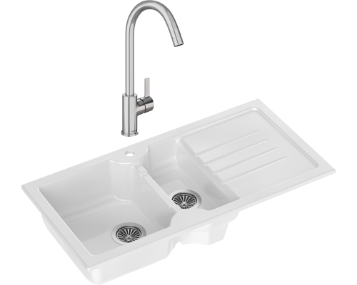 Комплект Мойка кухонная Domaci Сиена 54100-101 белый глянец + Смеситель Ливорно 33080-229/1GB-IG11