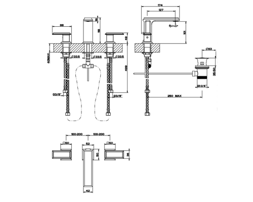 Gessi Eleganza Смеситель для раковины на 3 отверстия с донным клапаном, цвет: золото. 46012#080