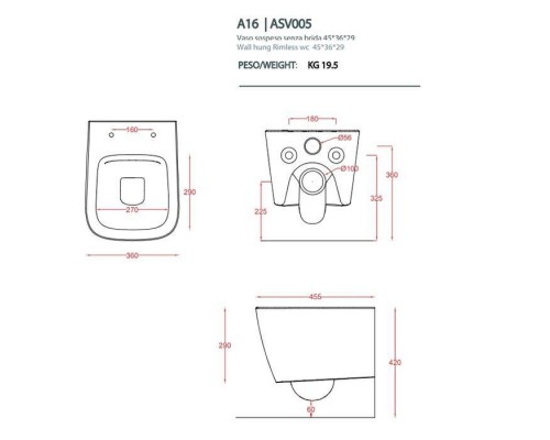 Artceram A16 MINI Унитаз подвесной безободковый 36х45 см, цвет: белый. ASV005 01 00 Artceram A16 MINI Унитаз подвесной безободковый 36х45 см, цвет: белый. ASV005 01 00
