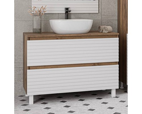 Тумба с раковиной Brevita Dakota 100 напольная, дуб галифакс олово, белый