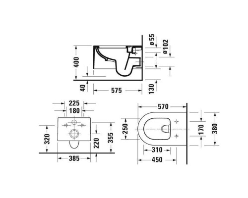 Duravit Millio Унитаз подвесной, 37х57см.,  декор Grooves, крепление в компл., цвет: аквамарин матовый. 250509FA