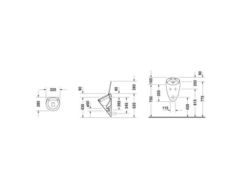 Duravit Starck 1 Писсуар 32х28.5см, скрытый подвод воды, без мухи включая крепление, с крышкой, цвет: белый. 0835320000,  0065910000
