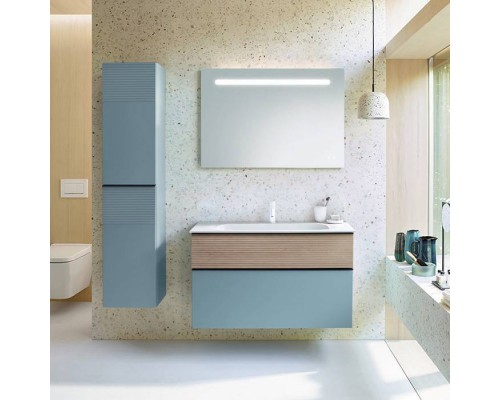 Burgbad Fiumo Комплект подвесной мебели 102х49х61см, с раковиной на 1 отв., ручки черные матовые, цвет: Eiche Dekor Cashmere / Eisblau Softmatt. SFXN102F3957FOT45G0200C0001*1