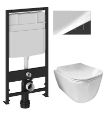Комплект Унитаз подвесной Ceramicanova New Day CN3005 с микролифтом, безободковый + Инсталляция EWRIKA ProLT 0026-2020 + Кнопка 0041 хром
