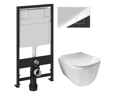 Комплект Унитаз подвесной Ceramicanova New Day CN3005 с микролифтом, безободковый + Инсталляция EWRIKA ProLT 0026-2020 + Кнопка 0041 хром