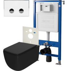 Комплект Унитаз подвесной Point Меркурий PN41831BM + Инсталляция PN45121 пневматическая + Кнопка Венера PN44071WC белая, хром