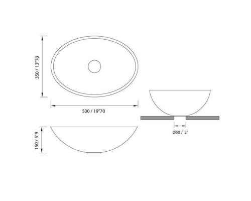 MOMA Pearl Раковина 50х35см., накладная, с донным клапаном, цвет: белый матовый. PRL0310.MWS