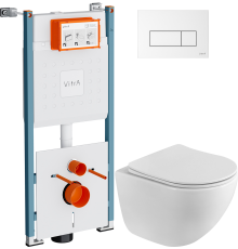 Комплект Унитаз подвесной BelBagno Libero BB11051CH-TOR/SC безободковый + Инсталляция VitrA V-Fix Core 732-5800-01PV + Кнопка Root Square 740-2300 белая глянцевая