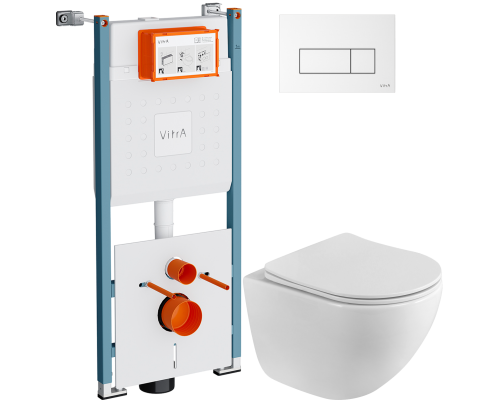 Комплект Унитаз подвесной BelBagno Libero BB11051CH-TOR/SC безободковый + Инсталляция VitrA V-Fix Core 732-5800-01PV + Кнопка Root Square 740-2300 белая глянцевая
