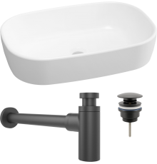 Комплект Раковина Lavinia Boho Bathroom Sink 33311002 + Донный клапан Wellsee Drainage System 182140000 матовый черный + Сифон 182105000 матовый черный