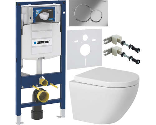 Комплект Унитаз подвесной BelBagno Sfera-r + Крышка Norma BB865SC с микролифтом + Инсталляция Geberit Duofix UP 320 111.300.00.5 + Кнопка Sigma 01 115.770.21.5 хром + Крепления 111.815.00.1 к стене + Шумоизоляция