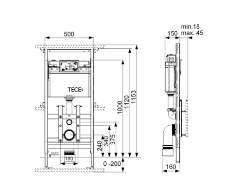 TECElux Модуль для установки унитаза, высота 1120мм, без крепления к стене. 9600100