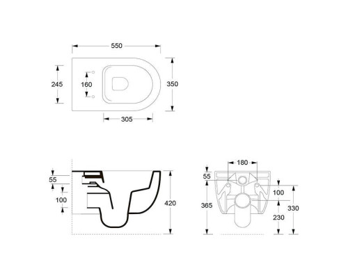 Alice Unica Унитаз 55х35см., подвесной, безободковый, без сиденья и крышки, цвет: белый глянцевый. 32240101,  FIX10