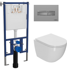 Комплект Унитаз подвесной Bauedge Bau Dream Hurricane-2 безободковый, с микролифтом, белый + Инсталляция DIWO 4501 + Кнопка 7321 хром матовый