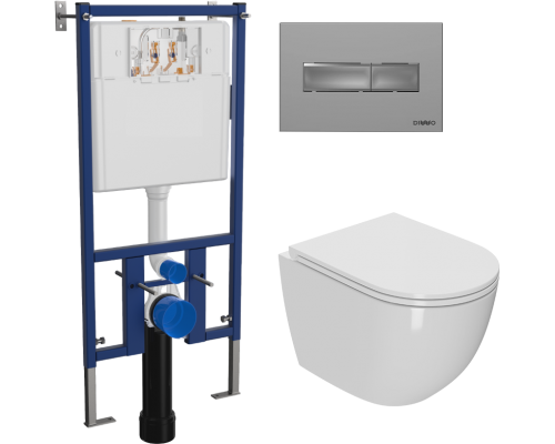 Комплект Унитаз подвесной Bauedge Bau Dream Hurricane-2 безободковый, с микролифтом, белый + Инсталляция DIWO 4501 + Кнопка 7321 хром матовый